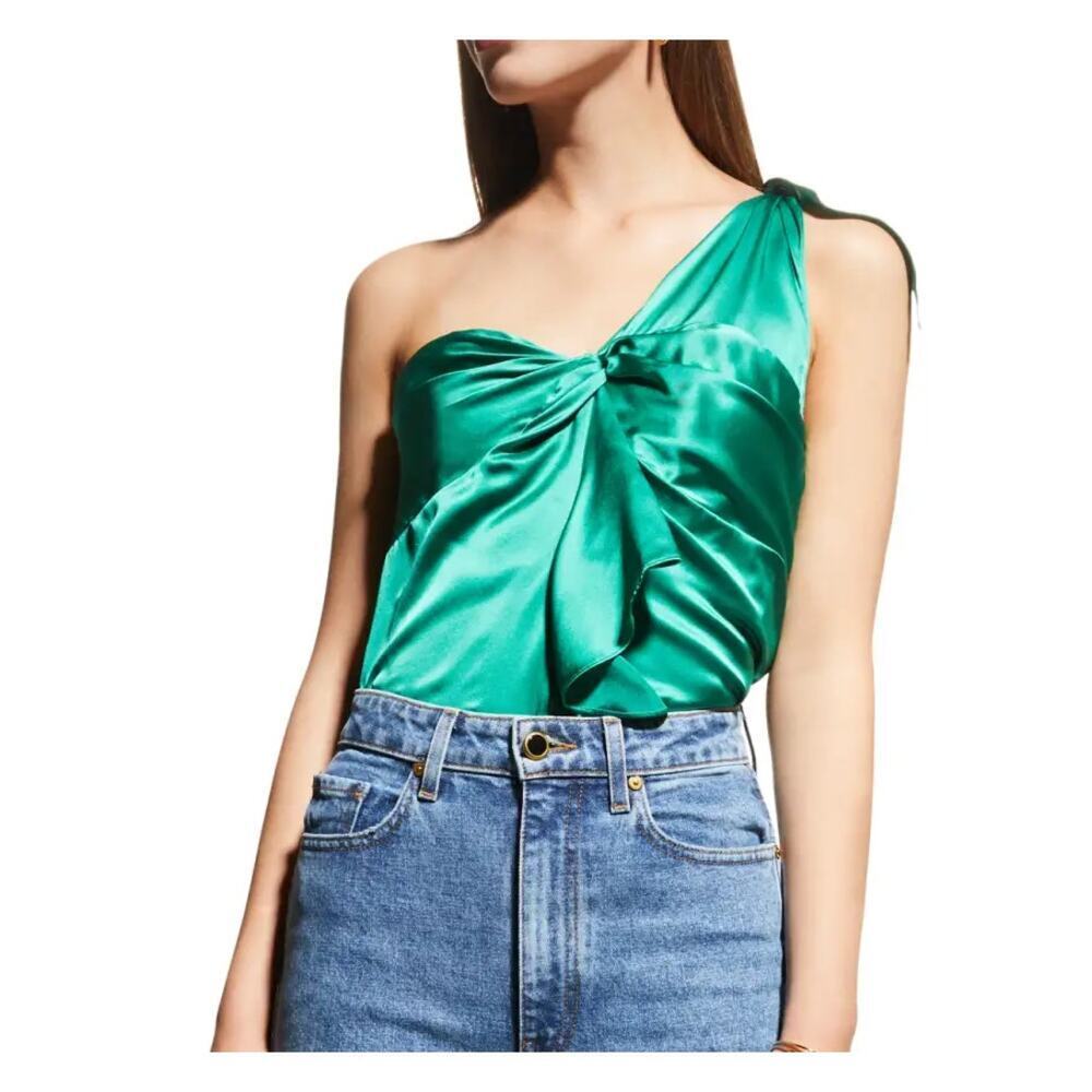 Cinq a Sept Maeve One Shoulder Silk Ruffle Asymmetric Blouse Top Sz Medium NWOT